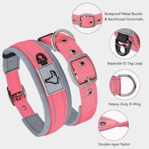 Joytale Reflective Dog Collar for Small Dogs with Wide Padding, Pink