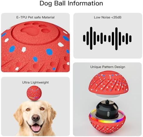 Interactive Dog Ball Toy, Automatic Moving & Rolling Dog Toy with 3 Modes, Self Rolling & Bouncing Ball to Keep Them Busy, for S/M Dogs, USB Rechargeable, E-TPU Pet Toy for Indoor & Outdoor Dogs