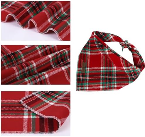 Lionet Paws Christmas Dog Bandana Washable Cotton Handkerchief Scarf Triangle Red Plaid Dog Bandanas, Large (Pack of 1), Medium, Red