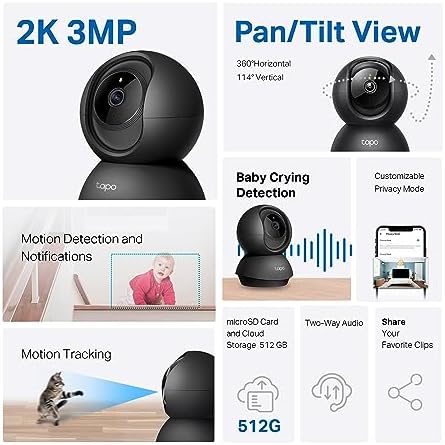 Tapo 2K Pan Tilt Security Camera for Baby Monitor, Dog Camera,C211(2-Pack)