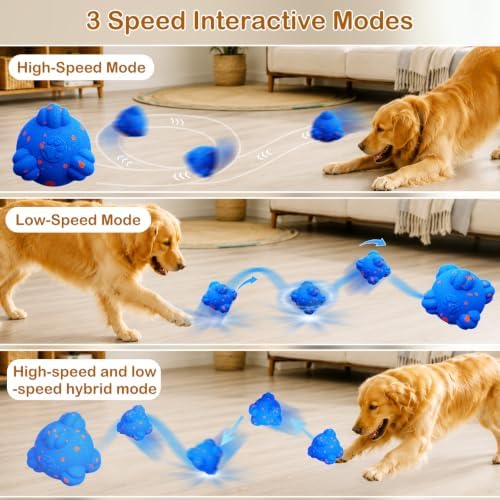 Smart Interactive Dog Toy Ball – Auto Bouncing & Rolling, 3 Interactive Modes, Chew-Resistant E-TPU Material, Waterproof, Chase Pet Ball for Medium & Large Dogs, Blue