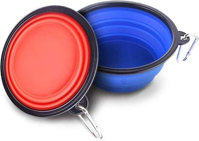 SunGrow Collapsible Dog Travel Bowls, 2 Pack, with Carabiner Clip