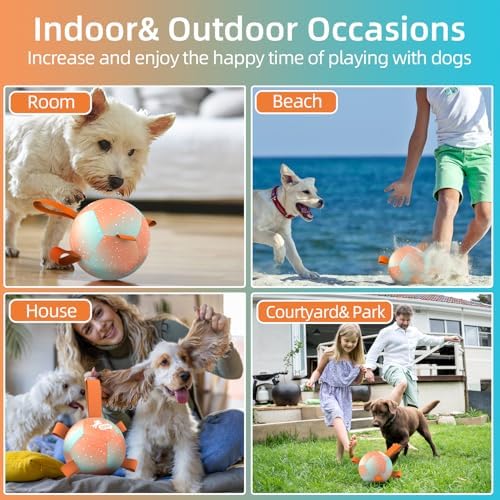 QDAN Small Puppy Dog Balls Toys, Dog Soccer Ball with Straps, 5 Inch | Interactive Toys for Tug of War, Premium Pet Training Ball, Puppy Birthday Gifts for Small Dogs, Gradient Orange