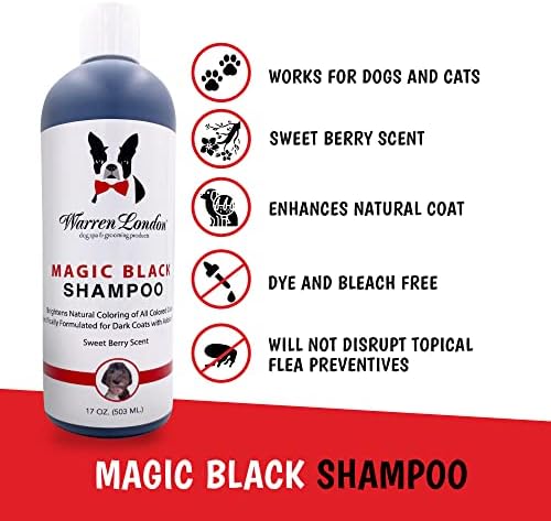 Warren London Magic Black Dog Shampoo | Brightens Any Dog Coat | Formulated for Darker Dog Coats | Puppy and Cat Safe Grooming Supplies | Berry Scent 128 Ounce, Made in USA