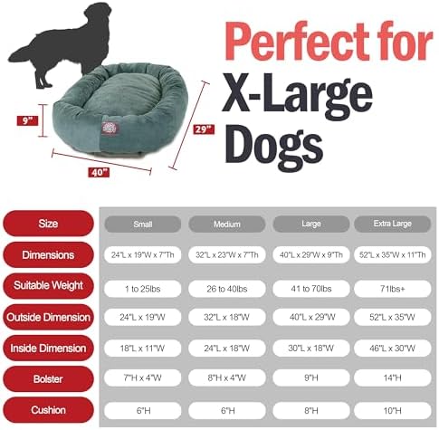 Majestic Pet Villa 52 Inch Shredded Memory Foam Dog Bed for X-Large Sized Dog 52x35x11 Inch–Orthopedic Pet Bed with Removable Washable Cover-Washable X-Large Puppy Mat with Head Support-Azure