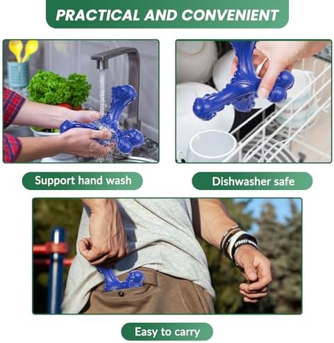 Dog Chew Toys for Aggressive Chewers Large Breed,Indestructible Bones Toy，Durable Cleaning Toothbrush Natural Rubber Dog Toys… (Deep Blue)