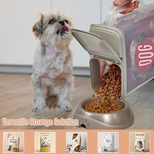 Buddeez Pet Food Storage Container - 8 Quart Capacity Dog / Cat Food & Bird Seed Container with Durable EZ Grip Handle, Flip Gray Lid (includes 1 Cup Clear Scoop)
