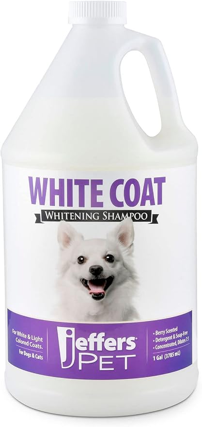 Jeffers Pet White Coat Shampoo for Dogs & Cats, 128 oz - Soap Free Coconut Cleanser w/Vitamins A D E & Glycerin, Deodorizing Berry Scent Grooming Shampoo, Concentrated Bleach Free Formula, USA Made