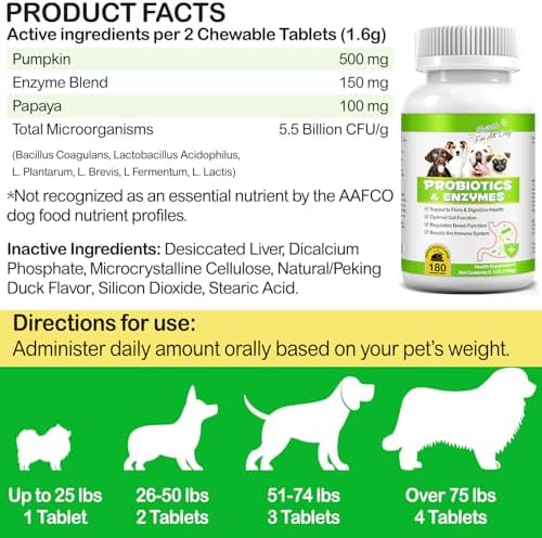 Probiotics for Dogs, 180 Chews Dog Probiotics and Digestive Enzymes, Promotes Gut Health, Dog Probiotics for Bowel Support, Immunity Health, Beige