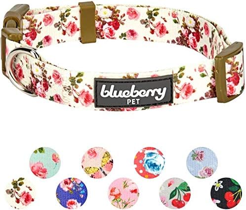 Blueberry Pet Dog Collar, Adjustable Floral Dog Collars for Small Dogs, X-Small Cute Puppy Collar, Pink Rose Spring Dog Collar, Girl Dog Collar, Eco-Friendly Pet Collar, Neck 8-11"