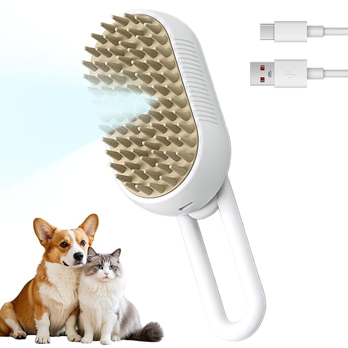 Cat Steam Brush, 2026 New 3 in 1 Cat Steamy Brush, Pet Steam Groomer Comb for Massaging and Cleaning Shedding Pets, Multifunctional Hair Removal Comb for Cats and Dogs (White 1pcs)