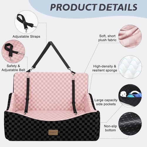 JOEJOY Dog Car Seat for Medium/Large Dogs - Pink, Reversible, up to 55lbs