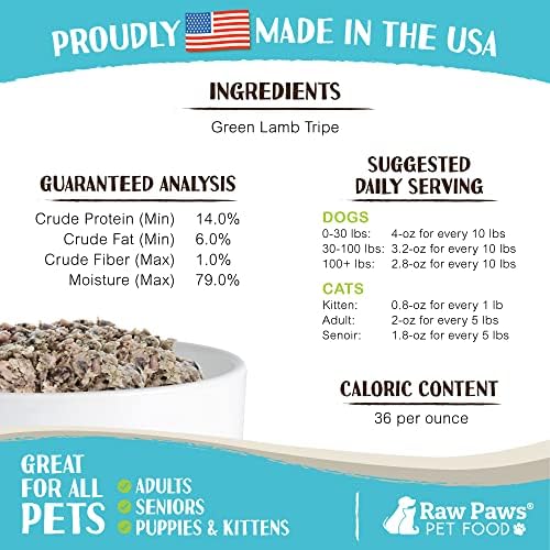 Raw Paws Frozen Raw Green Lamb Tripe Dog & Cat Food, 1-lb Rolls (20 Pack)