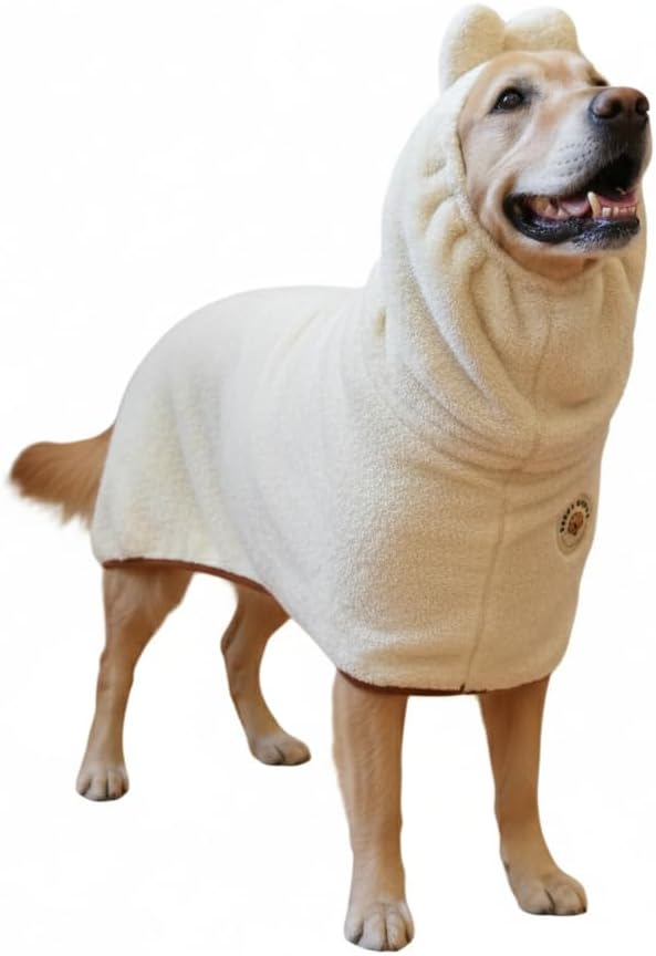 DERPYCHAPPY Premium Dog Towel Robe & Dog Bathrobe for Drying Dogs Made in Korea | Super Absorbent Quick & Adjustable Microfiber Bath Towel for Cats & Puppy Robes After Bath | Soft Warm Coat (Beige L)