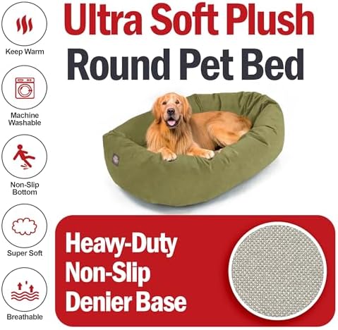 Majestic Pet Suede Calming Dog Bed, 40 Inch Large, Washable, Sage