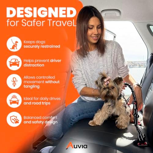 Dog Seat Belt for Car, Bungee Tether, Headrest Loop & Travel Bowl