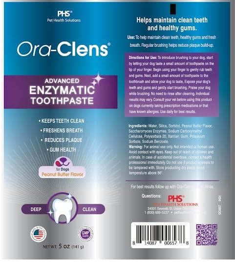 Advanced Enzymatic Toothpaste for Dogs, Peanut Butter Flavor Dog Toothpaste, Helps Clean Teeth & Freshen Breath, Supports Oral Hygiene, Dog Dental Care Toothpaste Gel, 5 oz