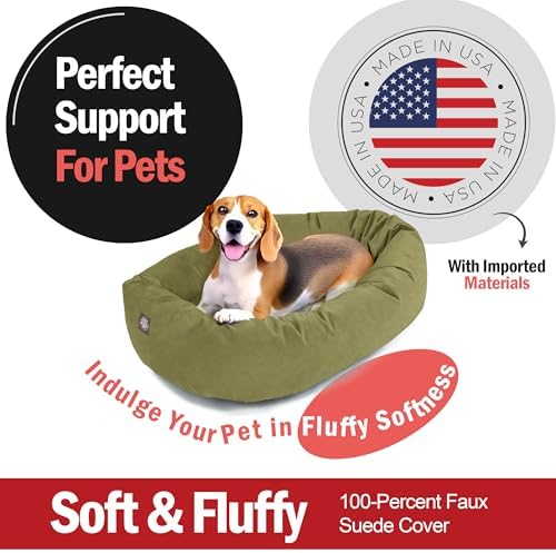 Majestic Pet Suede Calming Dog Bed, 32 Inch Medium, Washable, Sage