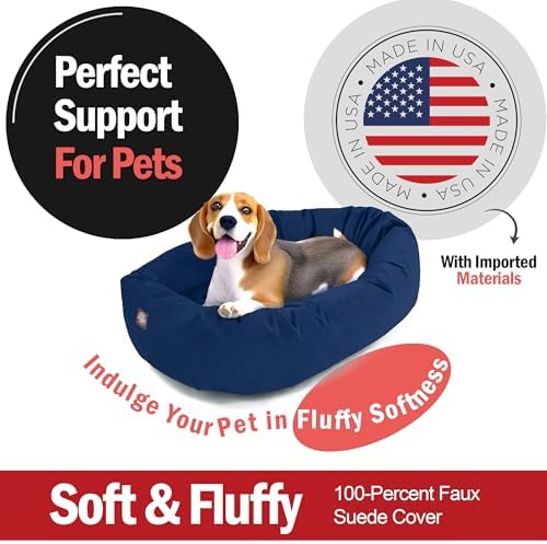 Majestic Pet Suede Calming Dog Bed, 32 Inch Medium, Washable, Navy