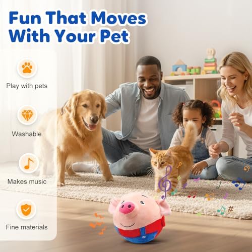 Interactive Dog Toys, 2025 New Active Moving Pet Plush Toy, Rechargeable Squeaky Dog Ball Toy with Talking Sound, Washable Cartoon Pig Plush Toy for Dogs Puppies (Blue)