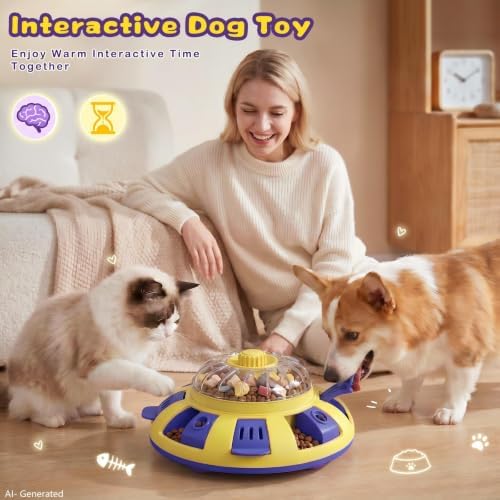 Dog Puzzle Toy, Interactive Enrichment Treat Dispenser Toys, Yellow | Mental Stimulation, IQ Training, Slow Feeder, 3 Levels Adjustable, For Puppy Small Medium Large Dogs Cats