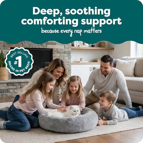 FurHaven Calming Donut Dog Bed, 23", Small, Mist Gray