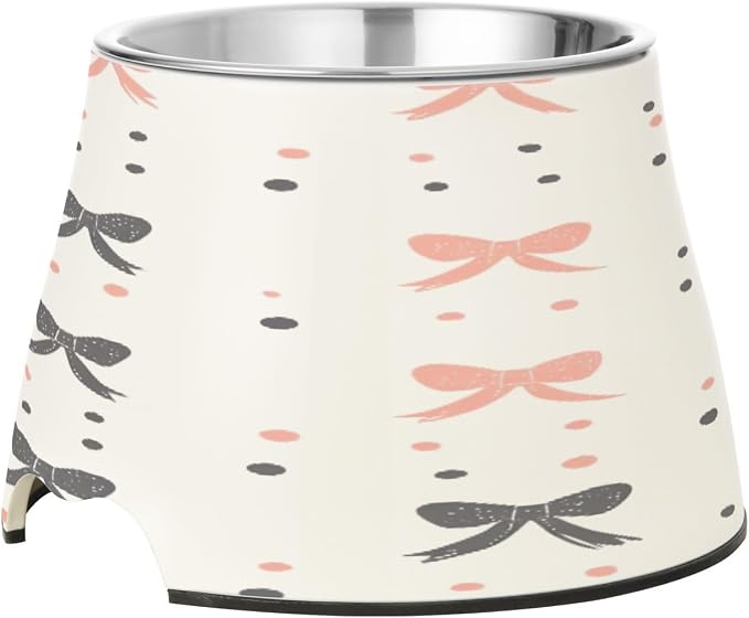YETTASBIN Beautiful Bow Elevated Dog Bowls, Prevention of Vertebrae Disease Raised Dog & Cat Bowl Stand with Removable Stainless Steel Bowls, Non-Slip Spill-Proof Pet Food & Water Bowl Dish