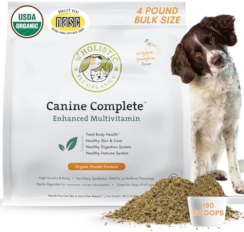 Organic Dog Vitamins with Organic Pumpkin Protein, 4 Lb, 180 Scoops | Daily Dog Multivitamin with Prebiotics, Probiotics for Immune Support, Skin Coat, Digestion, Stool Quality - Canine Complete