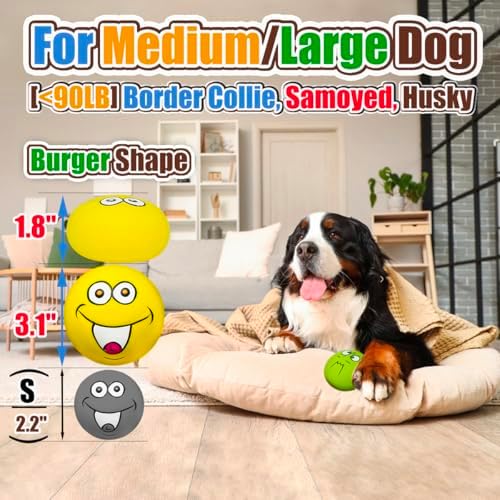 3.1" Squeaky Dog Toys for Large Dog, Medium Breed, Latex Flat Ball | 3.1"* 3.1"*1.8" Burger shape 4-Pack, Soft Squeaky Dog Balls, Natural Rubber Squeak Toys with Squeaker for Indoor & Outdoor