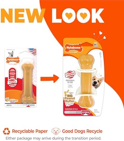 Nylabone Power Chew Original Bone Chew Toy, Peanut Butter Flavor, Small | Durable chew toys, long lasting, flavor throughout, discourages destructive chewing, keeps dogs busy, for dogs up to 25 lbs