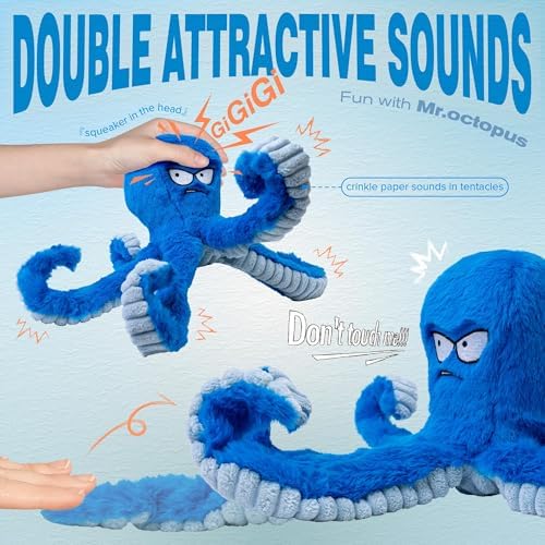 LEGEND SANDY Tough Dog Toys, Stuffed Chew Large Dog Toys to Keep Them Busy, Interactive Squeaky Tug of War Doggie Toy, Crinkle Blue Octopus | Interactive Tug of War Puppy Toys, Crinkle Stuffed Octopus for Small Medium and Large Breeds, Birthday Gift fo...