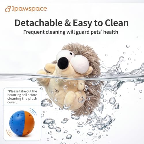 Interactive Dog Toys, Moving Squeaky Plush Dog Toy-Hedgehog | Gentle/Average Chewer,Bounce+Vibration+Sound,Touch-activated,Washable Plush Cover,Type-C Rechargable