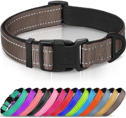 Joytale Reflective Dog Collar, Adjustable Neoprene Padded, Brown XS