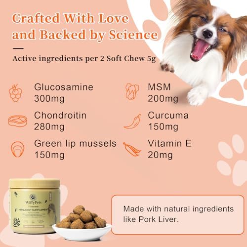 Hip and Joint Supplement Dogs with Glucasamine for Dogs, Hip Pain Relief for Small, Medium and Large Breed, Hip and Joint Chews for Dog MSM, Chondroitin 90 Count, Chicken Flavor