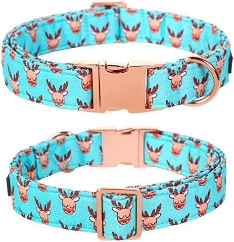 Lionet Paws Christmas Dog Collar with Flower, Dog Flower Collar with Metal Buckle for Dogs, Adjustable Comfortable Dog Collar Girl Gift, M, Neck 13.5-22 in