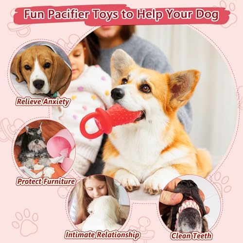 Latex Chew Dog Toys, Novelty Squeaky Pacifier Dog Toys, 5.2" Durable Pacifier Dog Chew Toys for Small and Medium Dogs(Red,1 Pcs)