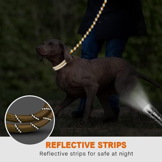 Taglory Rope Dog Leash for Medium Large Dogs, 5 FT Padded Handle, Yellow | Climbing Rope for Strong Pullers, Reflective for Night Walks and Training, Comfortable Grip, Anti-tangle Swivel Clip 1/2 inch