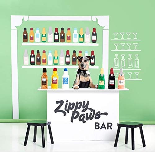 ZippyPaws Happy Hour Crusherz Interactive Dog Toys to Keep Them Busy - Rosé | Squeaky Plush Pet Toy for All Breeds, For Small, Medium, & Large Dogs, Drink Themed Crinkle Water Bottle Toy