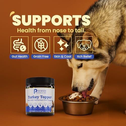 Premier Research Labs Turkey Topper Powder - Dried Dog Food Topper for Pets, Meal Mix Ins for Kibble, Supports Gut & Joint Health, Natural Source of Protein, Fermented, Grain Free, Non GMO - 16 oz