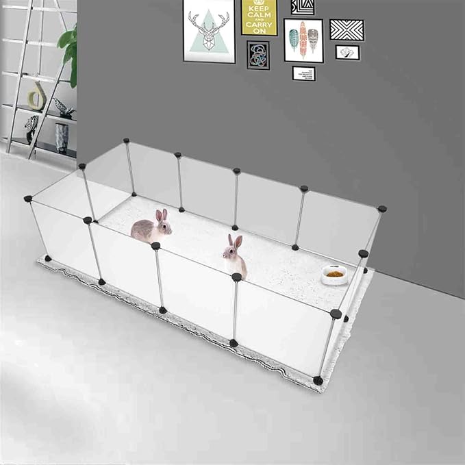 ABS & PP Plastic Pet Playpen with Metal Frame, DIY Expandable for Hedgehogs, Hamsters, Guinea Pigs & Rabbits, Easy Assembly with Included Mallet & Cable Connections, Puppy Kennel Crate Fence, White