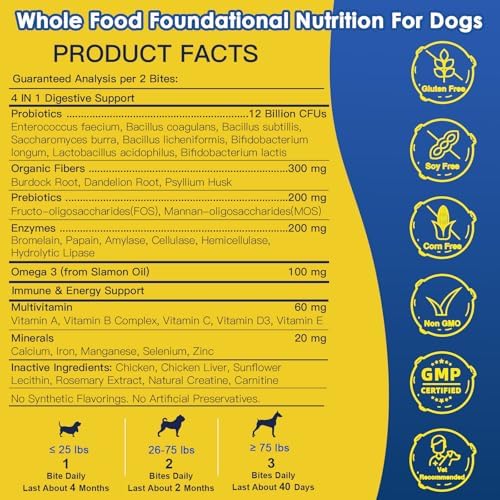 Probiotics for Dogs Digestive Health, 120 Bites, Chicken Flavored