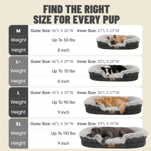 Miorun Fluffy Orthopedic Dog Beds Large Sized Dog, 43" Bolster Sofa Bed