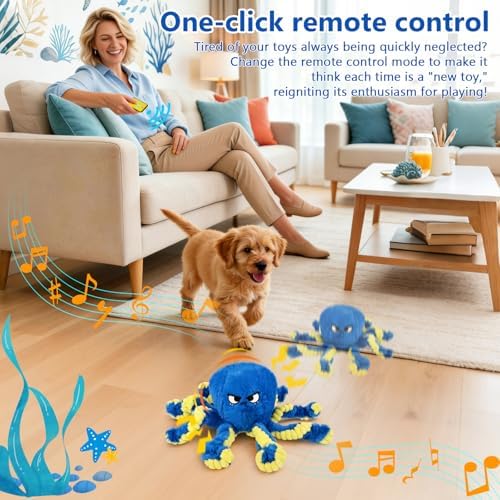 ETACCU Interactive Dog Toys Octopus, Moving Dog Toy to Keep Them Busy | Durable Automatic Jumping Dog Toy Bouncing Dogs Toy Squeaky Moving Tug of War Doggie Toy for Small Medium Large Dogs (Blue)