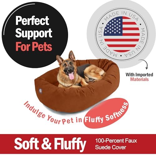 Majestic Pet Suede Calming Dog Bed, 52 Inch X-Large, Washable, Rust
