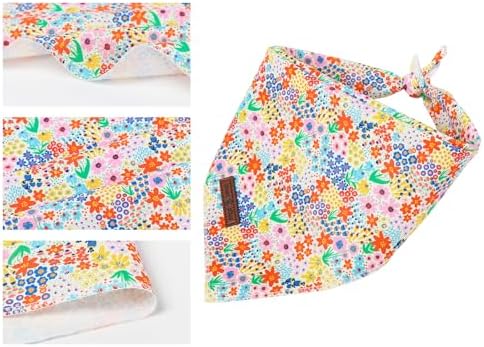 Lionet Paws Spring Summer Wildflowers Cosmos Corn Dog Bandana Washable Cotton Handkerchief Scarf Triangle, Large (Pack of 1), Medium, White
