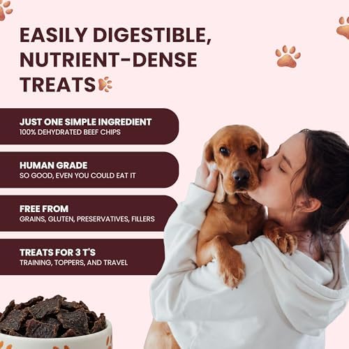 Beef Chips for Dogs | Single Ingredient Beef Jerky Natural Dog Treats, 4oz