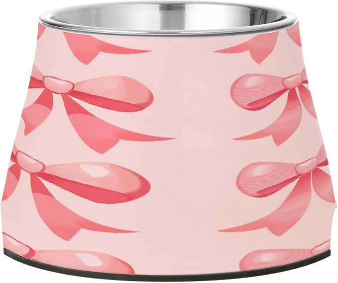 YETTASBIN Bow Pink Elevated Dog Bowls, Prevention of Vertebrae Disease Raised Dog & Cat Bowl Stand with Removable Stainless Steel Bowls, Non-Slip Spill-Proof Pet Food & Water Bowl Dish