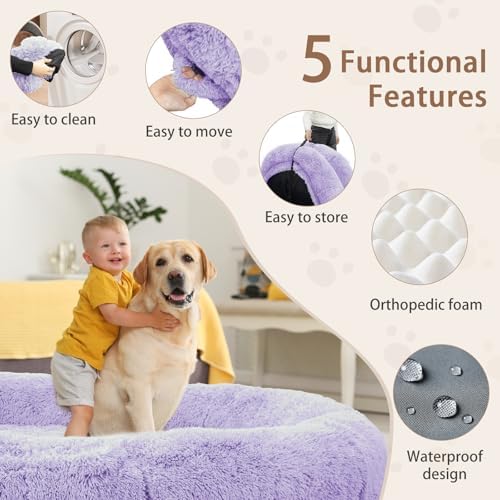 ROOMTEC Human Dog Bed, 71''x45''x12'' Size Fits Adult Pet Washable Oversize People Bed 10 CM Thick Memory Foam Large Giant Pet Bed with Plump Pillow, Blanket, Strap - Purple