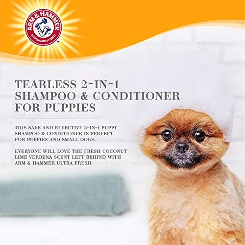Arm & Hammer Tearless Puppy Shampoo, Coconut Lime Verbena, 16 Fl Oz | 2-in-1 baking soda formula, gentle tear-free wash, suitable for puppies 8 weeks and older