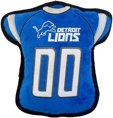 Pets First The 1st Ever Tough but Smooth Dog Toy NFL Detroit Lions Football Jersey Tough Pet Toy. A Premium Quality Doggie Toy with Built-in Squeaker. Sports Fans Favorite Chew Toy